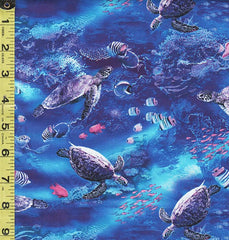 *Tropical - Reef Life - Turtles & Small Colorful Fish - 5751-58 - Blue