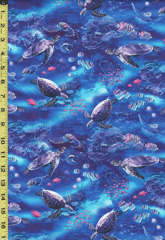 *Tropical - Reef Life - Turtles & Small Colorful Fish - 5751-58 - Blue