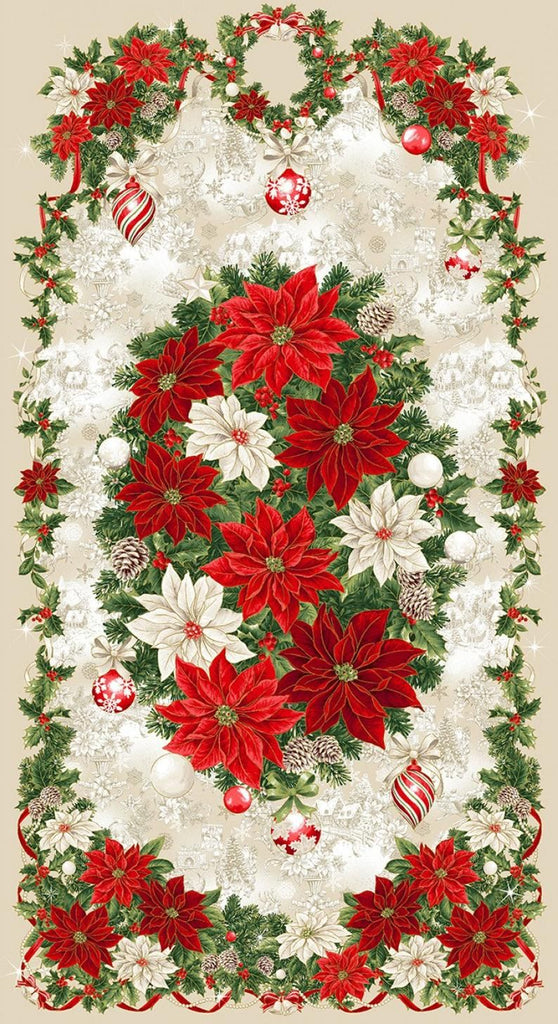 HOLIDAY - Rejoice Christmas Pine Boughs, Pine Cones & Ornament PANEL
