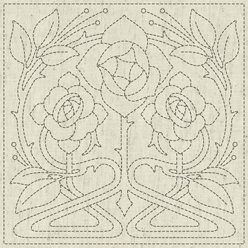 Sashiko Pre-printed Sampler - KF2021-21 - QH Textiles - PASSION (Roses) - Beige