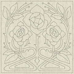 Sashiko Pre-printed Sampler - KF2021-21 - QH Textiles - PASSION (Roses) - Beige