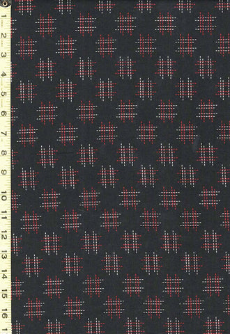 Japanese - Sevenberry Kasuri Collection - Red & Natural Sashiko-like Stitched Hatches - SB-83022D2-4 - Black