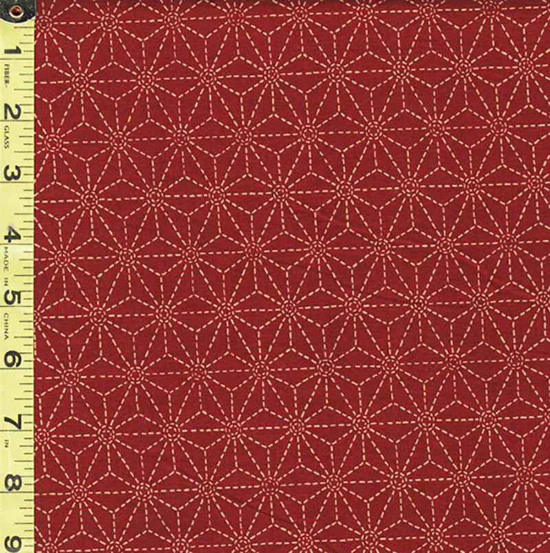 Japanese - Sevenberry Kasuri Collection - Asanoha with Sashiko-Like Stitches (2") - SB-88220D3-1 - Brick Red