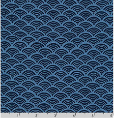 Japanese - Sevenberry Kasuri Collection - Small Two-Color Wave (Seigaiha) - SB-88220D1-4 - Indigo & Blue