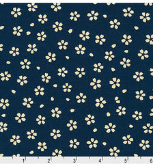 Japanese - Sevenberry Kasuri Collection - Small Floating Tan Cherry Blossoms - SB-88220D5-3 - Indigo (Looks Navy) - ON SALE - SAVE 30% - By the Yard