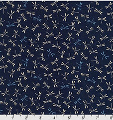 Japanese - Sevenberry Kasuri Collection - Tiny Blue & Tan Dragonflies - SB-88222D7-5 - Indigo