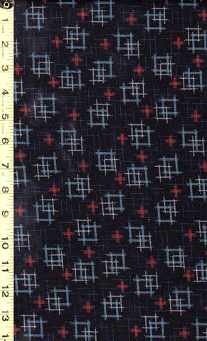 Japanese - Sevenberry Kasuri Collection - Floating Squares & Red Crosses - SB-88229D1-6 - Midnight (Black)