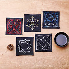 Sashiko Coaster Collection - Kofu-tsumugi Cloth Yarn Dyed - TC-1-Black