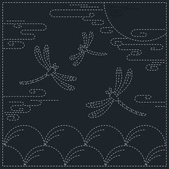 Sashiko Pre-printed Sampler - QH Textiles - SC0018-11 - Autumn Dragonflies - Navy