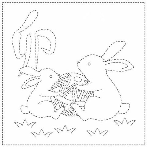 Sashiko Pre-printed Sampler - QH Textiles - SC2021-07W - Bunnies & Temari Ball - White