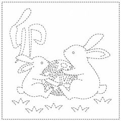Sashiko Pre-printed Sampler - QH Textiles - SC2021-07W - Bunnies & Temari Ball - White