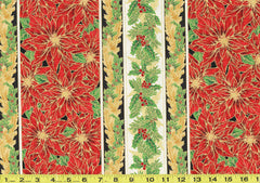 Holiday - Holiday Flourish - Poinsettia & Holly Berry Stripe - SRKM-19922-223 - ON SALE - SAVE 20% - LAST 3 1/8 yards