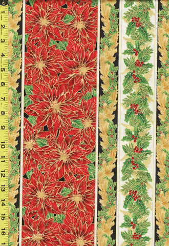Holiday - Holiday Flourish - Poinsettia & Holly Berry Stripe - SRKM-19922-223 - ON SALE - SAVE 30%