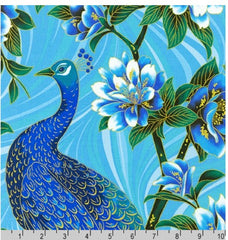 SALE - Asian - Peacock Garden - Peacock & Floral Garden PANEL - SRKM-20664-63 - Sky - SAVE 20%