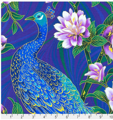 SALE - Asian - Peacock Garden - Peacock & Floral Garden PANEL - SRKM-20664-78 - Blue - SAVE 20%