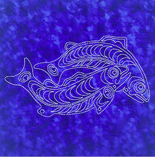 Sashiko - Pre-printed Sea Life Panel - Salmon