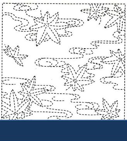 Sashiko Pre-printed Sampler - # 214 Maple Leaves & River Swirls - Navy