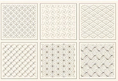 Sashiko Pre-printed Wholecloth Sashiko Sampler - 6 Block Traditional Design Sampler - Natural