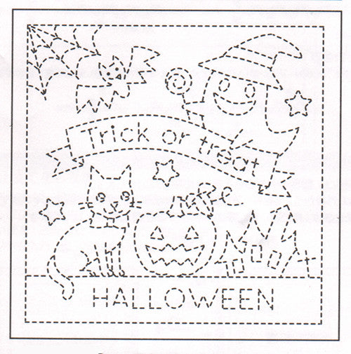 Sashiko Pre-printed Sampler - # 1023 Halloween Trick or Treat - White