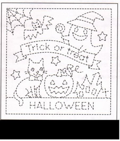 Sashiko Pre-printed Sampler - Halloween Trick or Treat - # 9023 -  Black