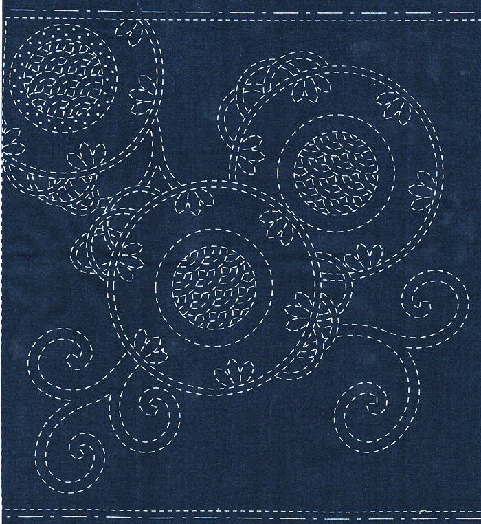 Sashiko Pre-printed Sampler - QH Textiles - SC0017-09 - Bracken Fern - Navy