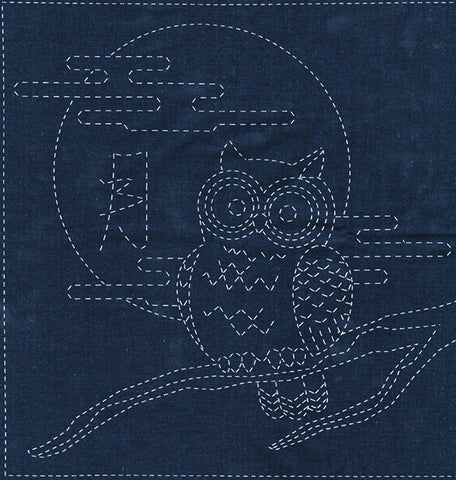 Sashiko Pre-printed Sampler - QH Textiles - SC0017-08 - Owl - Navy