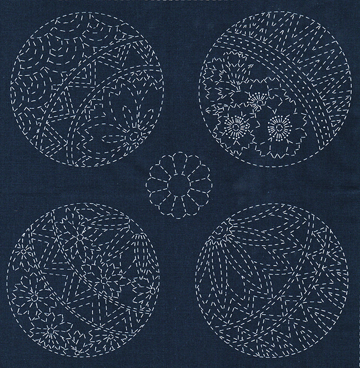 Sashiko Pre-printed Sampler - QH Textiles - SC0017-04 - Temari Balls - Navy