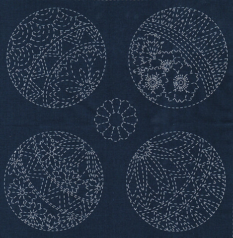 Sashiko Pre-printed Sampler - QH Textiles - SC0017-04 - Temari Balls - Navy