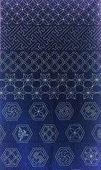 Sashiko Pre-printed Panel - HM-21 - Hexagon Crests & Traditional Motifs - Dark Navy