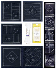 Sashiko Coaster Kit - 6 - 5" Coaster Kit with Needle and Thread - Indigo (Almost looks Black)