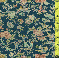 434 - Japanese Silk - Scenic Floral & Birds - Silk Blend - Dark Navy
