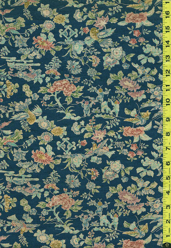 434 - Japanese Silk - Scenic Floral & Birds - Silk Blend - Dark Navy
