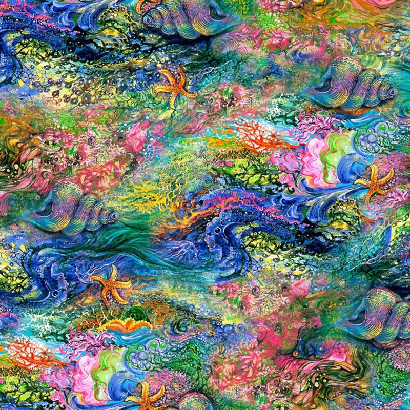 SALE - Tropical - 3 Wishes - Call of the Sea - Sea Shells, Starfish, Colorful Coral Reef - 17993-Multi - SAVE 30% - By the Yard