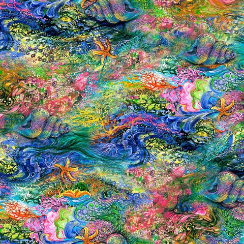 SALE - Tropical - 3 Wishes - Call of the Sea - Sea Shells, Starfish, Colorful Coral Reef - 17993-Multi - SAVE 30% - By the Yard