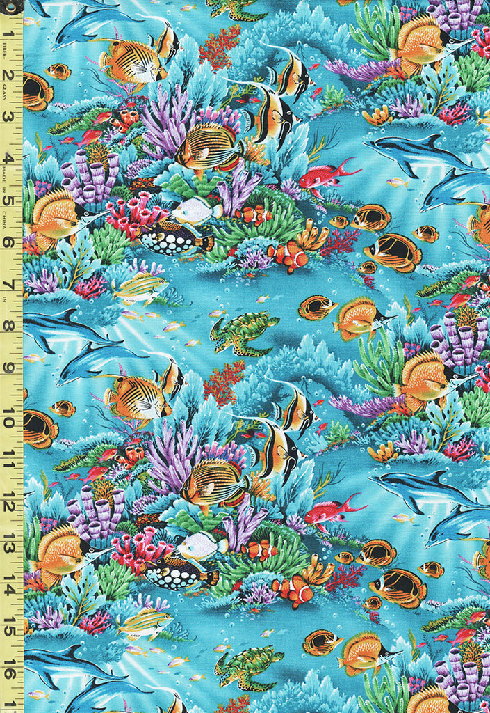 *Tropical - Under The Sea - Colorful Fish & Coral Clusters - NS-342 - Aqua
