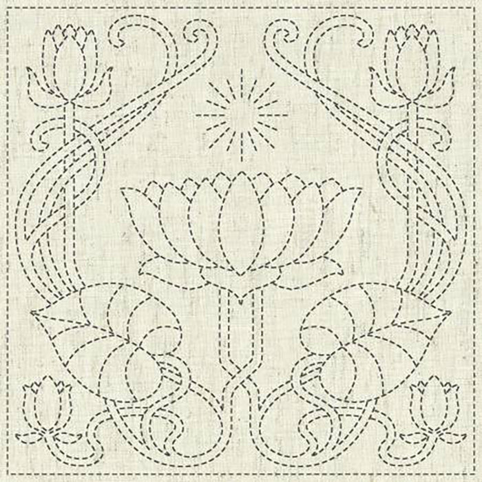 Sashiko Pre-printed Sampler - KF2020-14 - QH Textiles - SERENITY (Lotus) - Beige