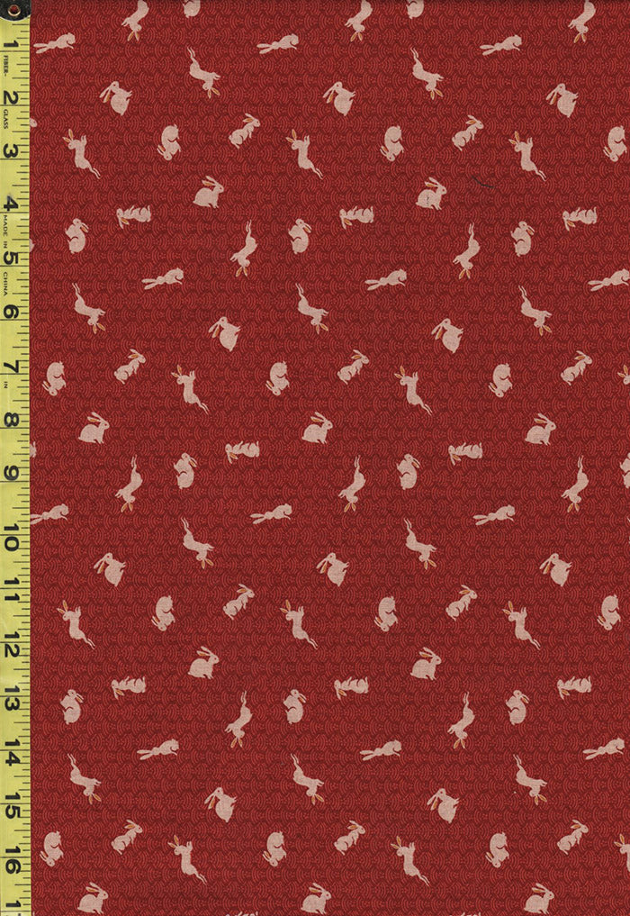 Japanese - Sevenberry Kasuri Collection - Tiny Bunnies & Waves - SB-88227D4-1 - Brick Red