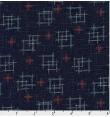 Japanese - Sevenberry Kasuri Collection - Floating Squares & Red Crosses - SB-88229D1-5 - Indigo - By the Half Yard