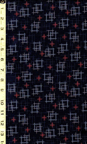 Japanese - Sevenberry Kasuri Collection - Floating Squares & Red Crosses - SB-88229D1-5 - Indigo - By the Half Yard