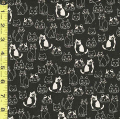 *Japanese Novelty - Sevenberry Cats All Over - Cotton-Linen - SB-850367D2-2 - Black