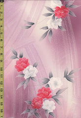 518 - Japanese Silk - Peony Bouquets and Dotted Streamers - Lilac