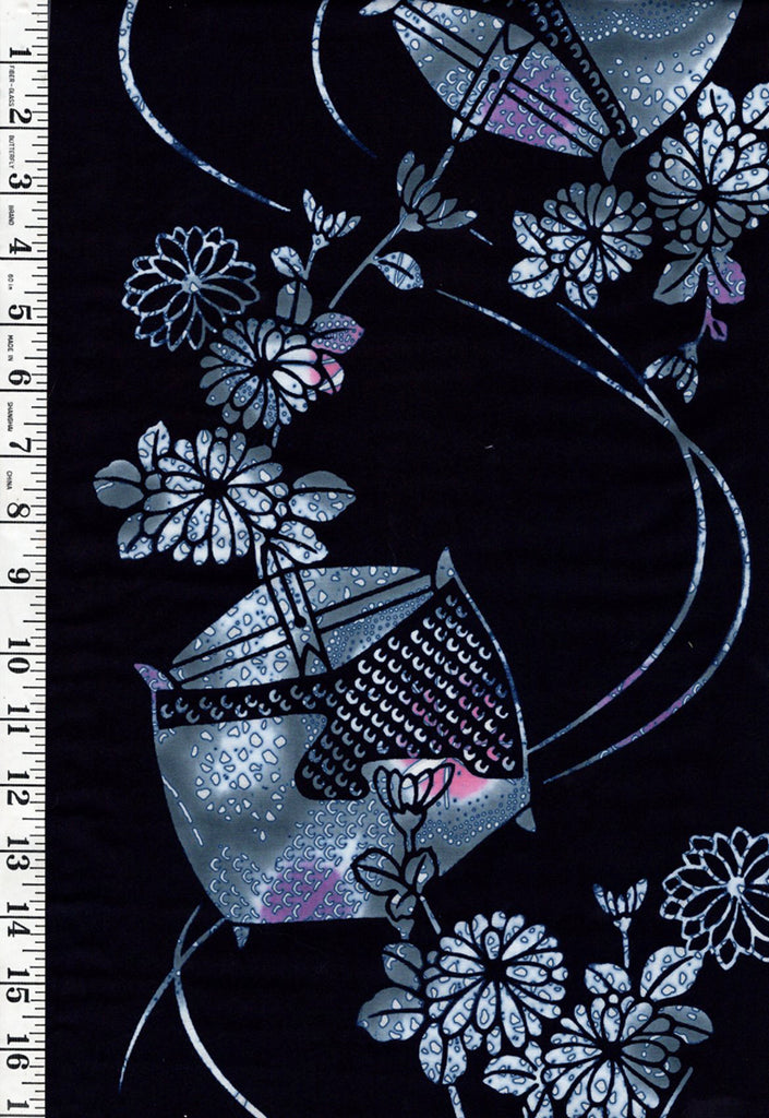 Yukata Fabric - 632 - Spools and Flowers - Indigo