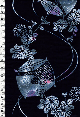 Yukata Fabric - 632 - Spools and Flowers - Indigo