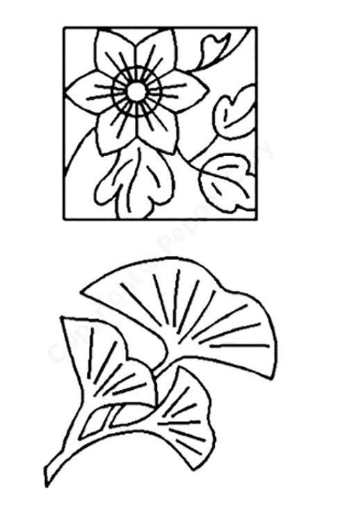 Sashiko Stencil - PCW116 - Flower Picture & Ginkgo  (4" & 5")