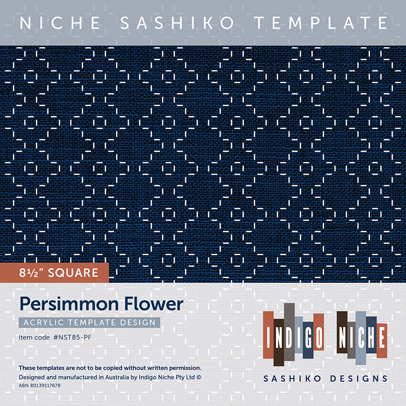 Indigo Niche Sashiko Template - Persimmon Flower (Kaki no Hana) - 8 1/2" Square