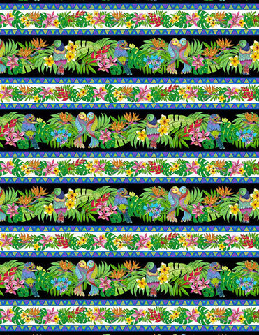 Tropical - Tropical Flair - Tropical Bird & Floral Stripe - 77657-914 - Last 1 1/2 yards