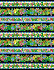 Tropical - Tropical Flair - Tropical Bird & Floral Stripe - 77657-914 - Last 1 1/2 yards