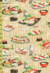 Asian Novelty - Sushi for Dinner - TX-20-10 - Beige - ON SALE - SAVE 20% - By the Yard
