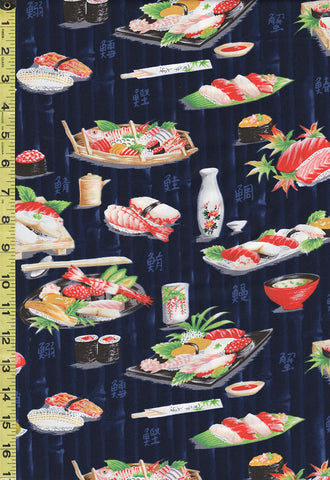 Asian Novelty - Sushi for Dinner - TX-20-10 - Dark Navy - ON SALE - SAVE 20% - By the Yard