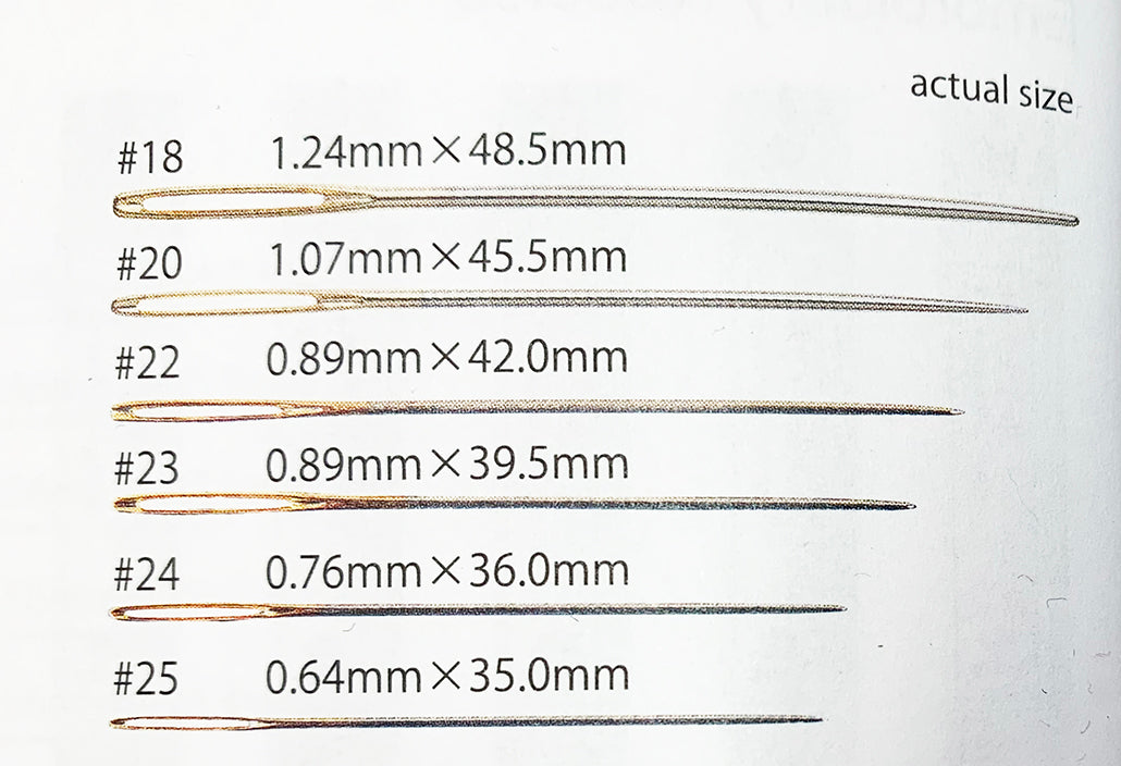 hand sewing needles size chart